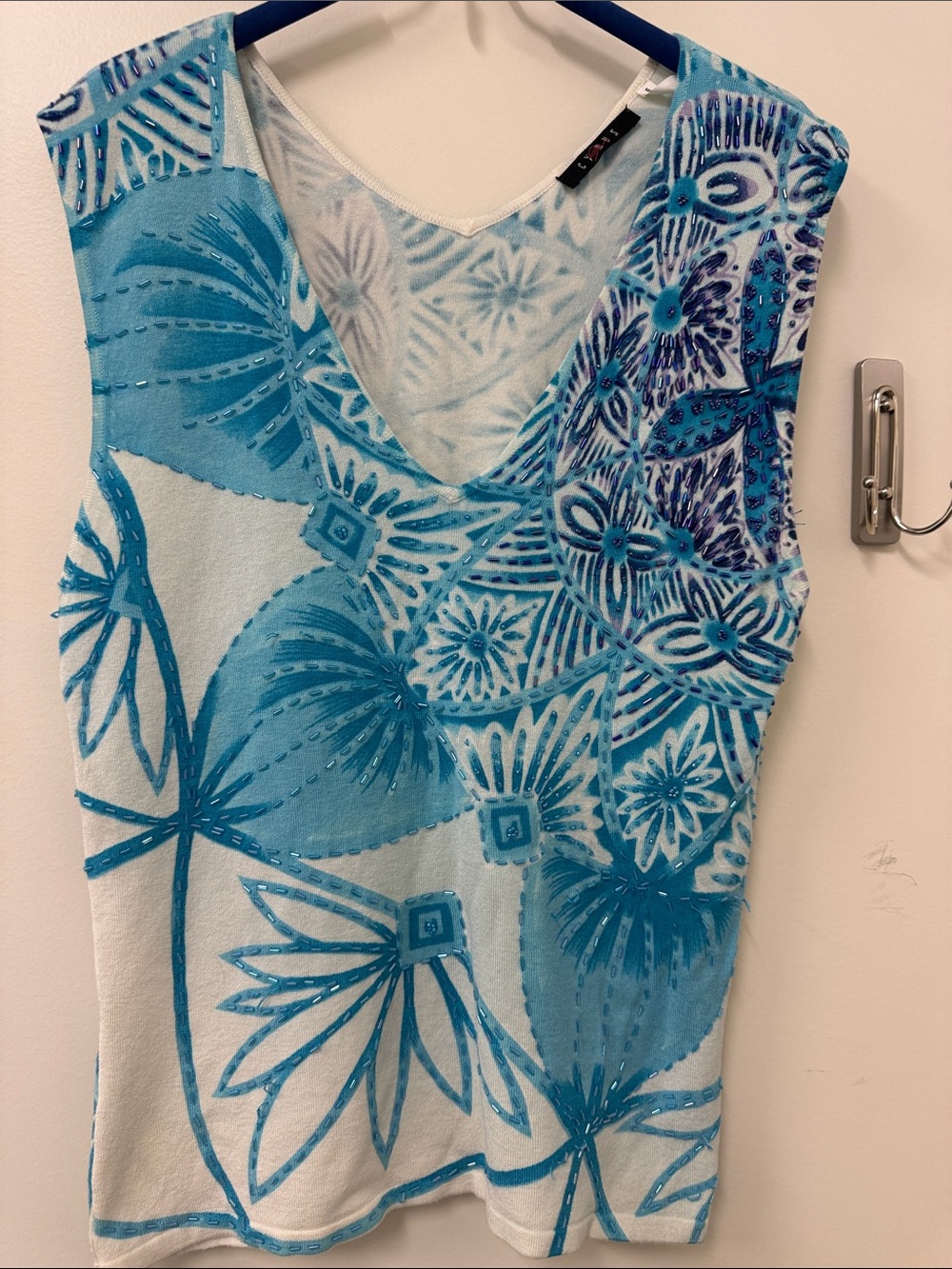 Sleeveless Blue Floral V-Neck Women’s Top